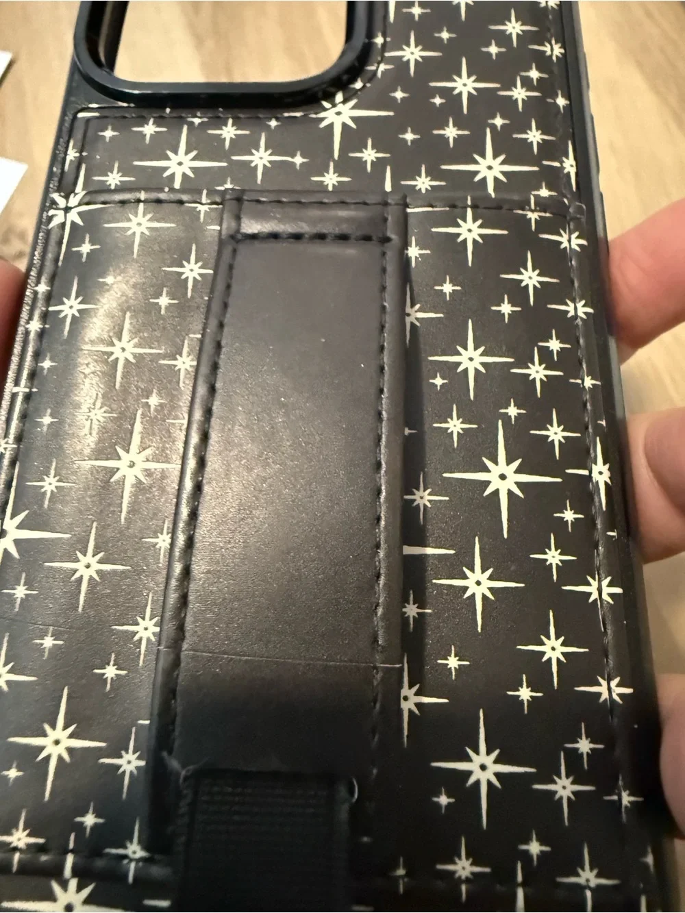 Walli Black Star Print Phone Case with Hand Strap